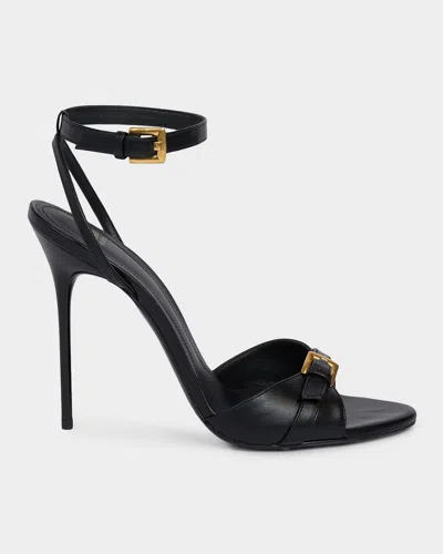 Balmain 110mm Anthem Leather Ankle-strap Sandals In Black