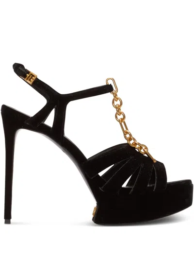 BALMAIN VELVET OPEN-TOE SANDALS