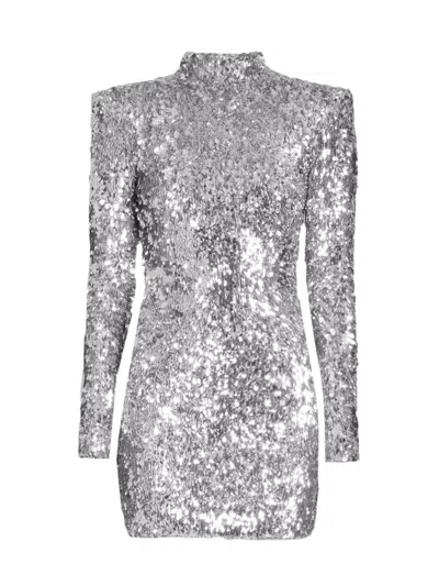 BALMAIN WOMEN'S SEQUIN MOCK TURTLENECK MINIDRESS