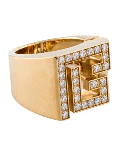 Pre-owned Balmain 18k Diamond Signet Ring In Multi