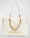 Balmain 1945 Cabas Tote Bag In Monogram Crinkled Leather In Creme