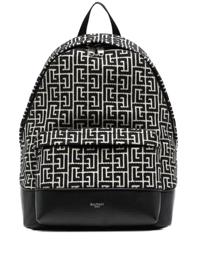 Balmain 1945 City Backpack-jacquard Monogra In Black