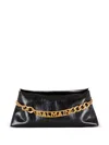Balmain 1945 Clutch Bag In Calf Leather With Chain And Logo In Black