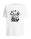 Balmain Short Sleeve Crew Neck Graphic Shirt In White