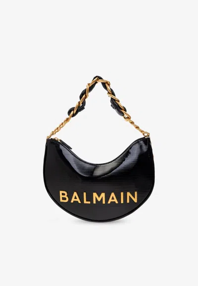 Balmain 1945 Crinkled Leather Moon Shoulder Bag