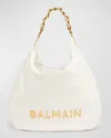 Balmain 1945 Hobo Bag In Monogram Crinkled Leather In Creme