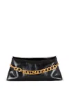 Balmain 1945 Clutch Bag In Calf Leather With Chain And Logo In Black