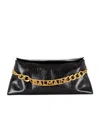Balmain 1945 Clutch Bag In Calf Leather With Chain And Logo In Black