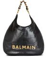 Balmain Large 1945 Soft Hobo Bag In Embossed Crinkled Calfskin With A Pb Labyrinth Monogram In Black