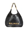 Balmain Large 1945 Soft Hobo Bag In Embossed Crinkled Calfskin With A Pb Labyrinth Monogram In Black
