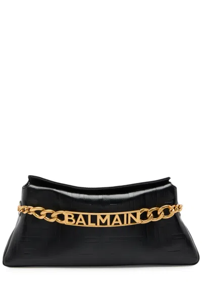 Balmain 1945 Logo-monogrammed Leather Clutch In Black
