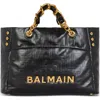 Balmain 1945 Soft Pb-monogrammed Crinkled Leather Tote Bag In 0pa Black