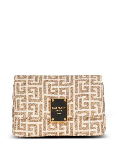 Balmain 1945 Monogram Shoulder Bag In Neutrals