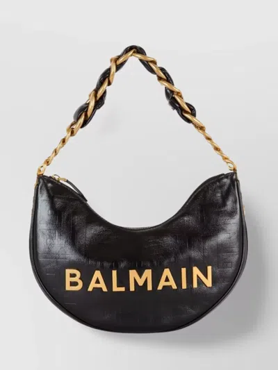 Balmain 1945 Moon Bag-pb Emb Crinkled Lth In Black