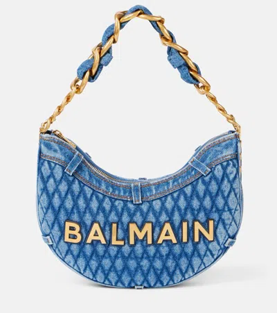 Balmain 1945 Moon Quilted Denim Shoulder Bag In Blue