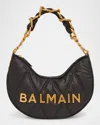 Balmain 1945 Moon Shoulder Bag In Grid Quilted Nylon In Eaf Noirkaki