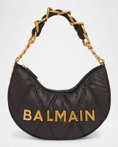 Balmain 1945 Moon Shoulder Bag In Grid Quilted Nylon In Eaf Noirkaki