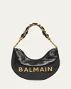 Balmain 1945 Moon Shoulder Bag In Pb Embossed Crinkle Leather In Noir