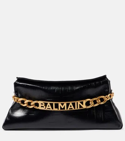 Balmain 1945 Pb Embossed Leather Clutch In Black