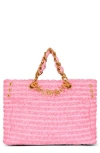 Balmain 1945 Soft Tote In Tweed-effect Raffia In Pink