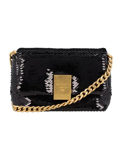 Balmain Glamorous Mini Sequin Evening Bag With Gold-tone Accents In Black