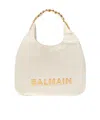 Balmain 1945 Soft Hobo Bag In Embossed Crinkled Calfskin With A Pb Labyrinth Monogram In White