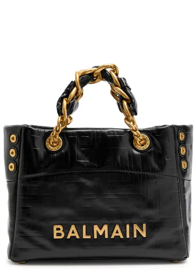 Balmain 1945 Small Glossed Leather Tote