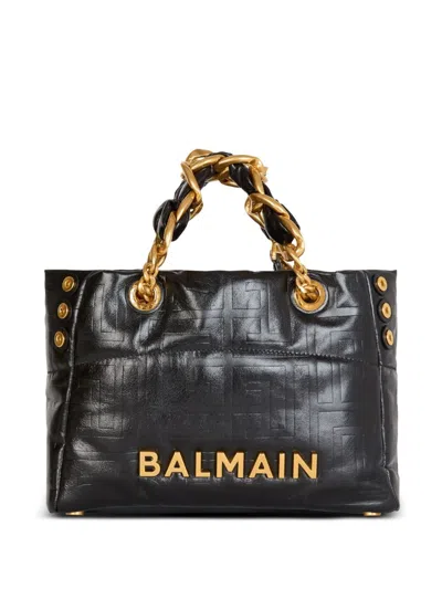 Balmain 1945 Small Leather Tote In Black