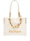 Balmain 1945 Cabas Tote Bag In Monogram Crinkled Leather In Neutral