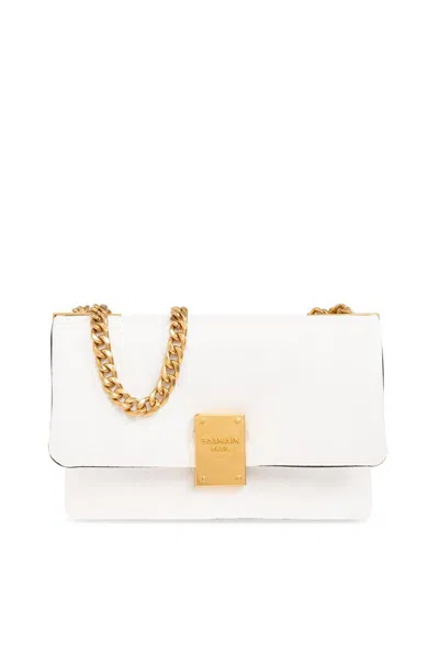 Balmain 1945 Small Quilted Shoulder Bag In White