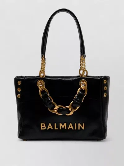 Balmain 1945 Small Shoulder Bag Leather Chain In Black