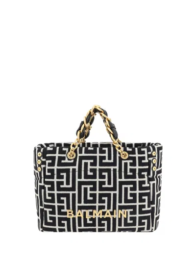 Balmain Small 1945 Soft Jacquard Tote Bag In Black