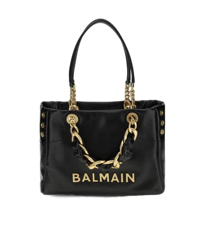 Balmain 1945 Soft Cabas Small Crinkled Shoulder Bag In Black