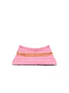 Balmain 1945 Soft Clutch Bag In Tweed-effect Raffia In Pink