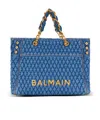 Balmain 1945 Soft Tote Bag In Diamond-quilted Denim In Blue
