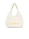 Balmain 1945 Soft Hobo Bag In Embossed Crinkled Calfskin With A Pb Labyrinth Monogram In White