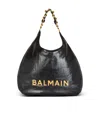 Balmain 1945 Soft Hobo Crinkled Leather Tote Bag With Monogram In Black