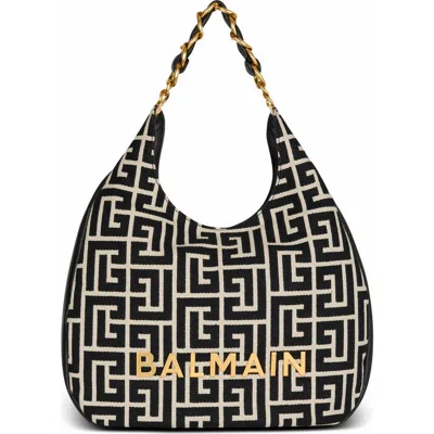 Balmain 1945 Soft Hobo Large Monogrammed Jacquard Tote Bag