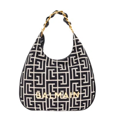 Balmain 1945 Soft Hobo Large Monogrammed Jacquard Tote Bag