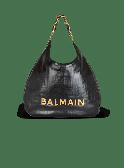 Balmain 1945 Soft Hobo Large-pb Emb Crinkled Lth In Gold