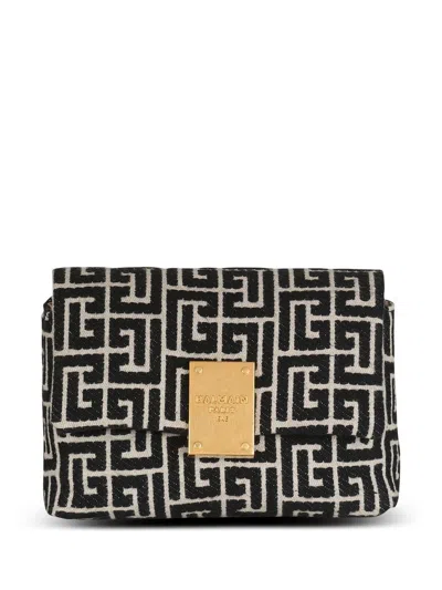 Balmain 1945 Soft Jacquard Monogram Shoulder Bag In Gfe