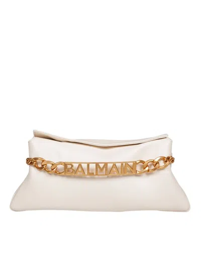 Balmain 1945 Soft Leather Pochette Bag, Cream Color In Neutral