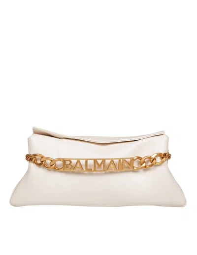 Balmain 1945 Soft Leather Pochette Bag, Cream Color In White