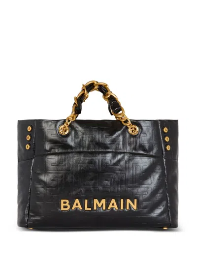 Balmain Women's 1945 Soft Tote Bag In Crackled Calfskin In Black