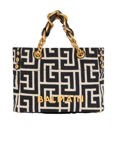 Balmain Monogram Jacquard Small 1945 Soft Tote Bag In Black