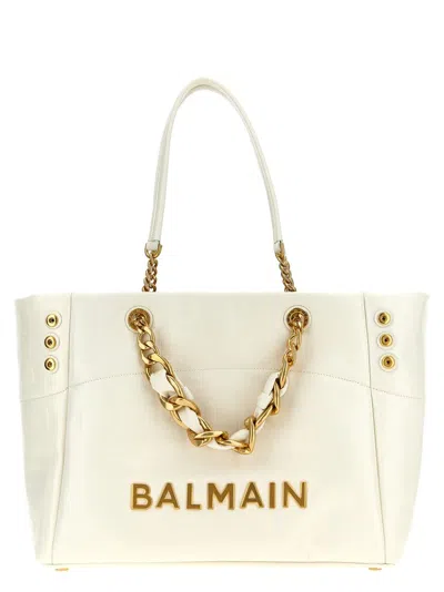 Balmain 1945 Soft Logo Plaque Tote Bag In Beige