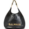 Balmain Large 1945 Soft Hobo Bag In Embossed Crinkled Calfskin With A Pb Labyrinth Monogram In 0pa Black