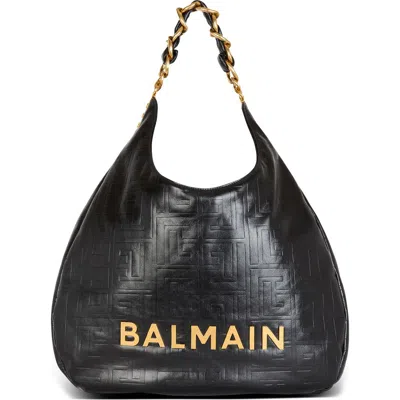 BALMAIN BALMAIN 1945 SOFT MONOGRAM EMBOSSED LEATHER HOBO BAG