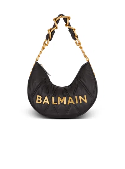 Balmain 1945 Soft Moon Bag In Diamond-quilted Nylon In Black