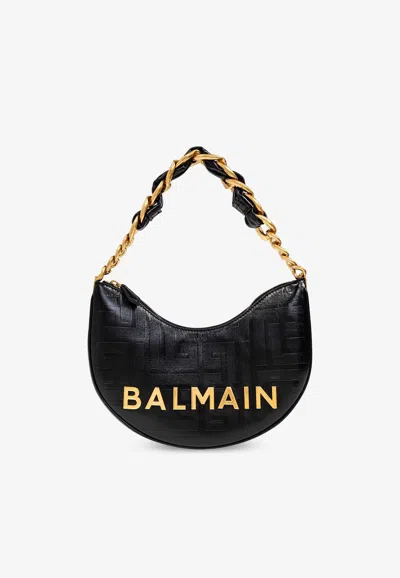 Balmain 1945 Soft Moon Calfskin Shoulder Bag In Black